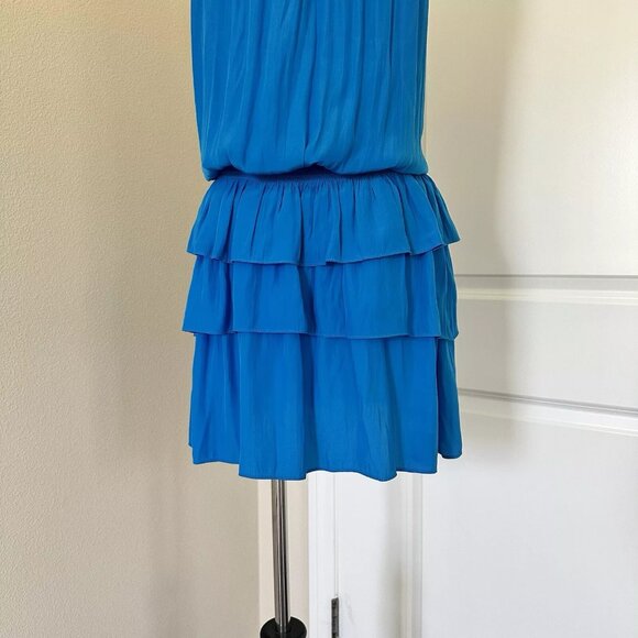 Ramy Brook Ruffle Tiered Blue Mini Dress Halter Neck Size L - Picture 6 of 9
